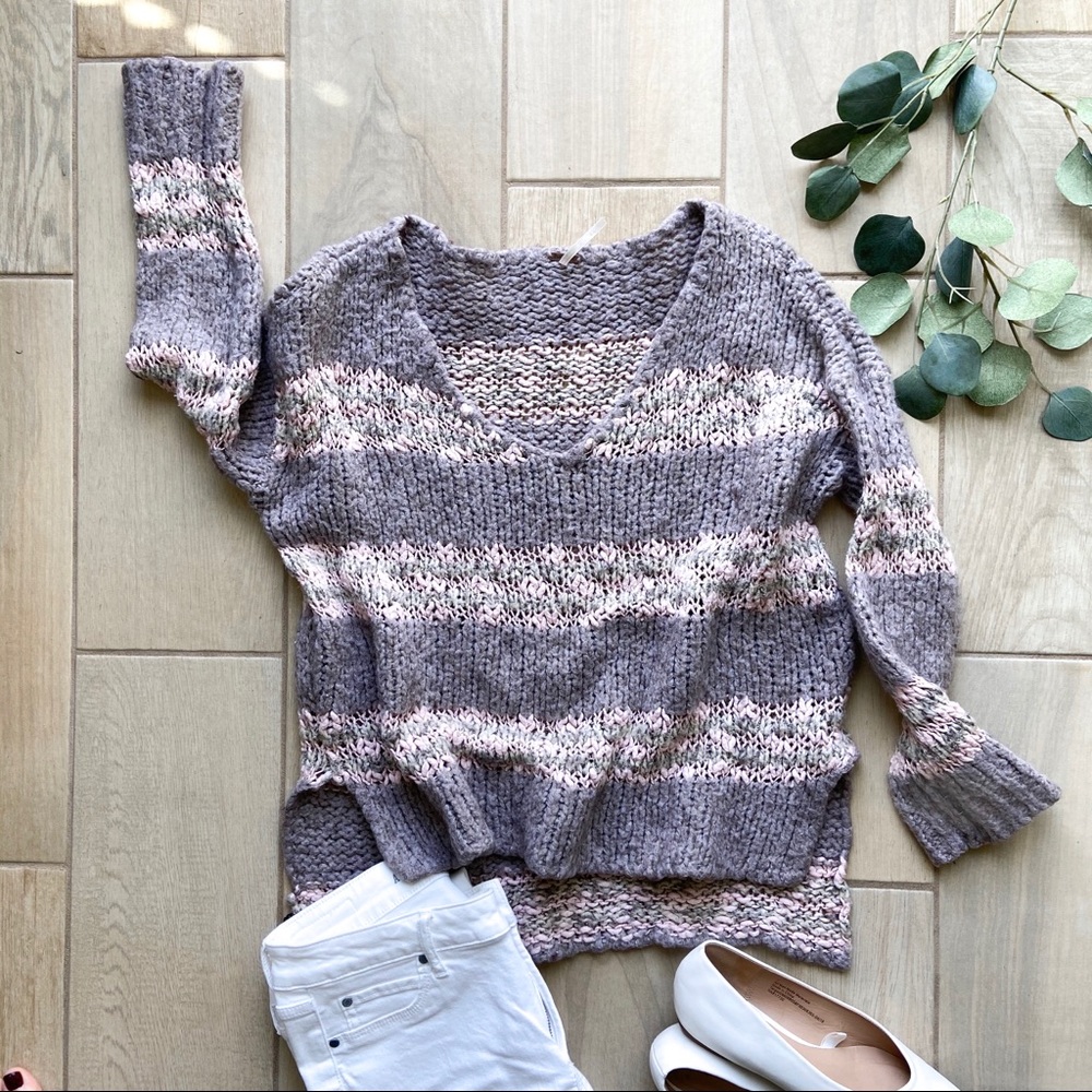 Free People Striped Chunky Knit Sweater